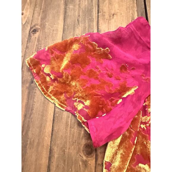 Anthropologie Maeve Ombre Shimmer Tee Top Blouse XS Floral Pink Gold Silk Blend - Picture 4 of 13